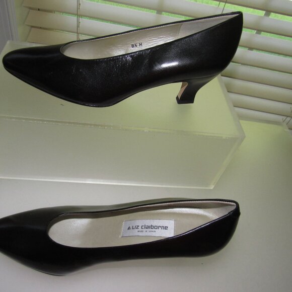 Liz Claiborne Black Leather Kitten Heel Pumps Women’s Size 8.5 M – Made in Spain - Picture 4 of 8